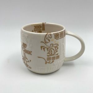 Starbucks AZTEC SUMMER 16 oz Coffee or Tea Mug, White with Gold Design 2012
